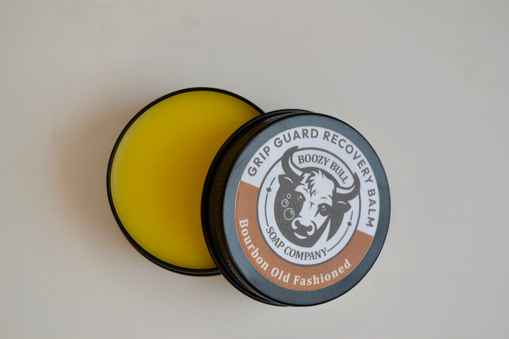 Boozy Bull Soap Company Grip Guard Recovery Balm container on a white background